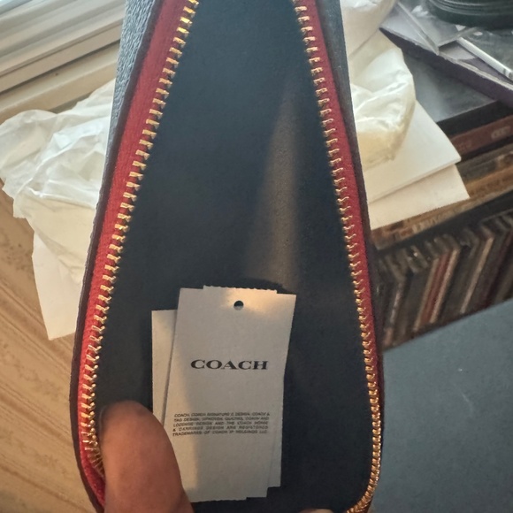 NWT Coach Pencil Case in Signature Canvas & Leather Gold/Denim/Bold Red CZ206 - Picture 4 of 4